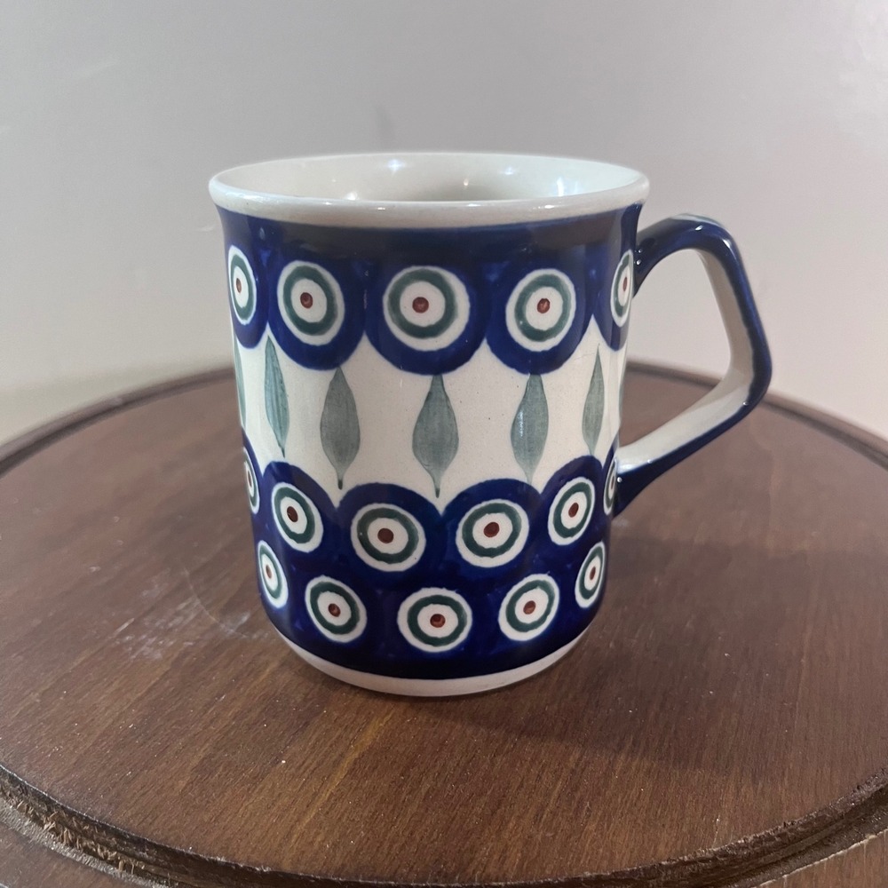Boleslawiec Mug Unisex OS Blue Excellent Vtg Peacock Eye Polish Pottery